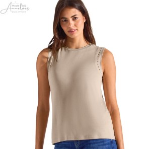 Street One jersey top studs 323319 Zand